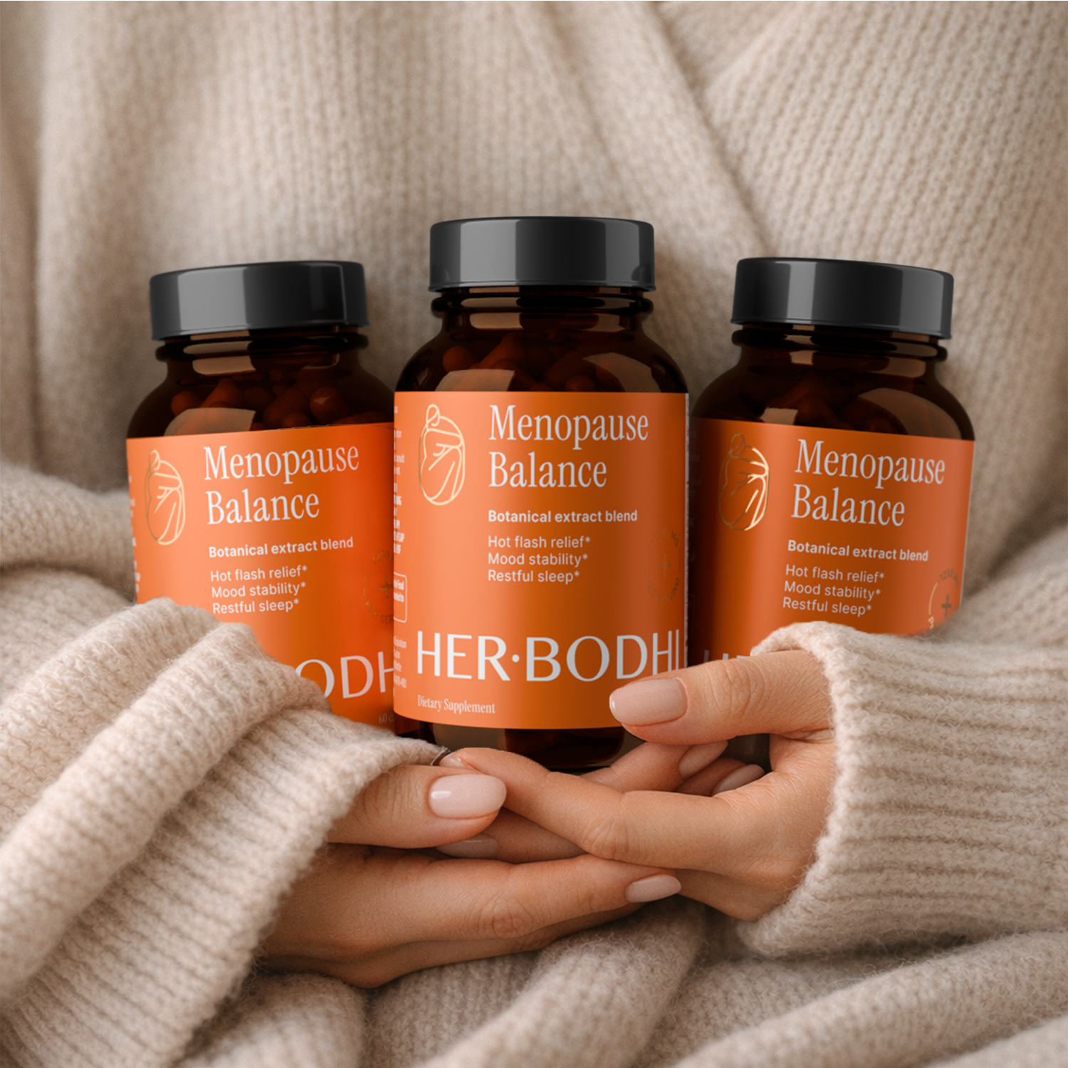 Her Bodhi supplement bottles